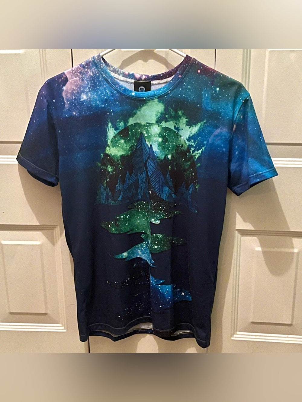 Aloha From Deer mountain starry night galaxy blue green T shirt XS